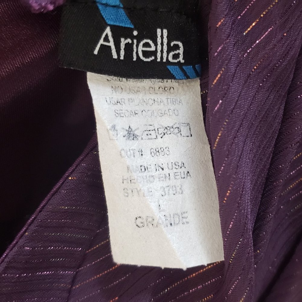 WOMENS ARIELLA PURPLE W/ METALLIC PIN STRIPES COCKTAIL DRESS SIZE LARGE - Picture 6 of 6